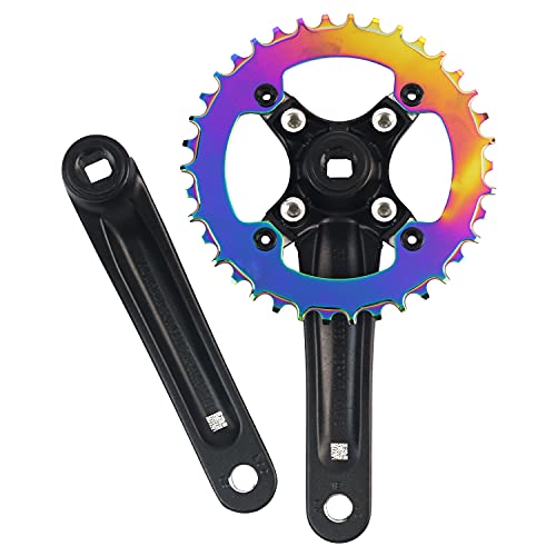 Mountain Bike 170Mm Square Crankset With 104 Bcd 32/34/36/38T Chainring, Aluminum Alloy Mtb Crank Narrow Wide Cnc Round Chainring Bolts Fit For Mountain Bike, Road Bike Crank (Colorful, 34T Round) #TOP3