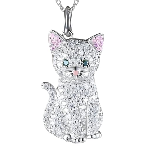 Collier avec pendentif chat pour femme en alliage de zinc argenté