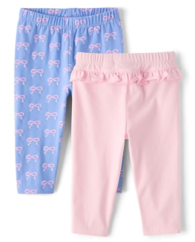 The Children's Place,Baby Girls,and Newborn Pull on Pants,Bows/Pink Ruffle 2-Pack,9 Months,12 Months