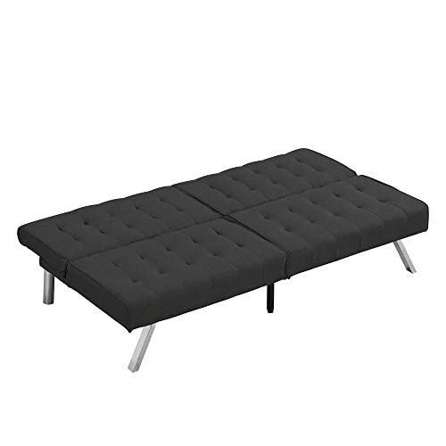 Yunlife&Home 68.1" Modern Futon Loveseat Sofa Convertible Sleeper Daybed, Folding Sofá Beds Recliner, Small Splitback Linen Fabric Memory Foam 2-Seat Couch For Living Room Furniture Sets, Black #TOP4