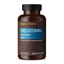 Amazon Elements - Melatonin 5mg Capsules, Helps with occasional sleeplessness, Vegan, Unflavored, 195 Count Pack of 1, 6 month supply Packaging may vary