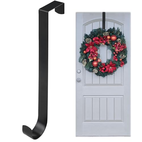 30cm Extra Long Wreath Hanger for Front Door 5.5 cm Metal Over The Door Hook Outdoor & Indoor Heavy Duty Hanging Garland Holder for Garden Bedroom Bathroom Kitchen Home Wedding Decorations, Black