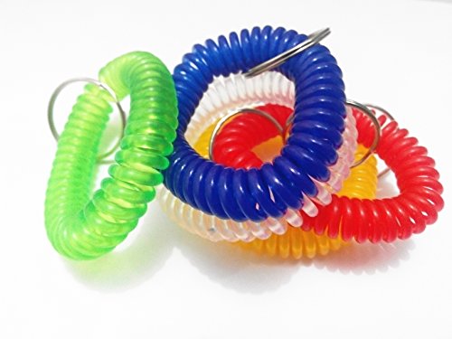 JKing Set of 5 Mixed Color Plastic Wrist Key Coil Wrist Band Key Ring Key Chains Key Holder for Outdoor Sport