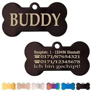 Ibera Gifts Hundemarke Knochenform mit Gravur