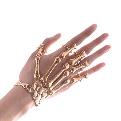 KESYOO Bracelete de dedo de caveira de liga dourada com caveira, dedo de caveira, pulseira de mão de