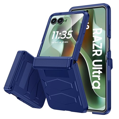 Vizvera for Motorola Razr Ultra 2026 Case with Hinge Cover,Built-in Screen Protector Shockproof All-Inclusive Cover Wireless Charging for Razr Ultra 2026/2025(Blue)