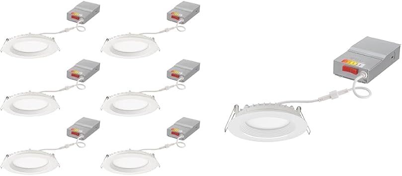 Juno 6-Pack 6" & 4" Wafer LED Downlights with Switchable White, Regressed Baffled Trim, Matte White