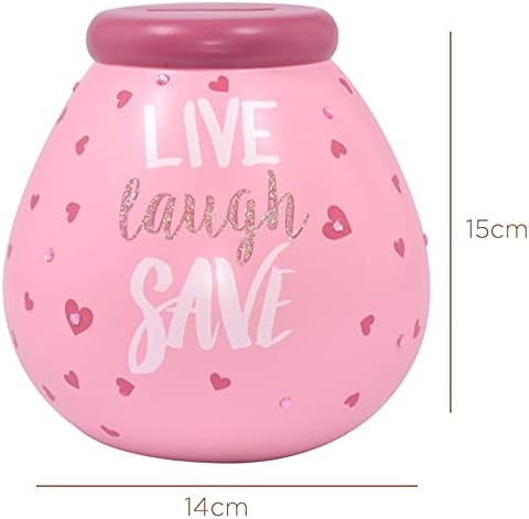 Pot of Dreams Box | Live Laugh Money Pot | Break to Open Piggy Bank | Saving Jar or Keepsake for Home or Office Décor | Perfect Practical Gift for Women & Men | Ceramic | Pink, One Size