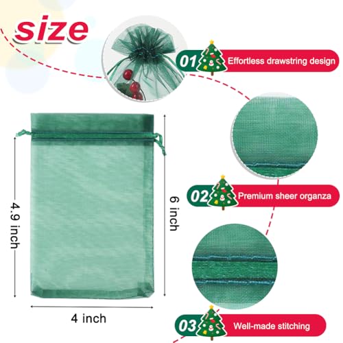 Image of HRX Package 100pcs Organza Bags Dark Green, 4x6 inch Small Christmas Gift Bags Mesh Candy Jewelry Pouches