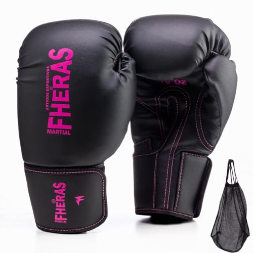 Luva de Boxe Muay Thai MMA Pro Black Pink Fheras 12Oz
