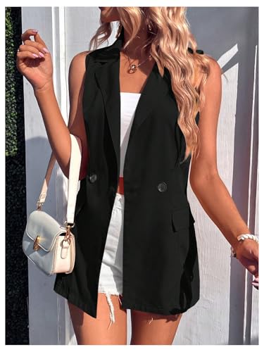 WDIRARA Women's Button Down Sleeveless Blazer Lapel Neck Casual Dressy Jacket Waistcoat4
