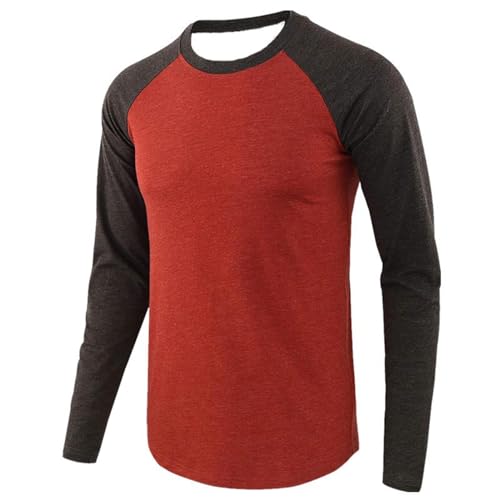 Caxndycing LangarmShirt Herren Casual Patchwork Freizeithemd Basic Rundhals Oberteile Kontrast Baseball Shirt Oversize Longsleeve T-Shirt Rundhals Ausschnitt Shirt