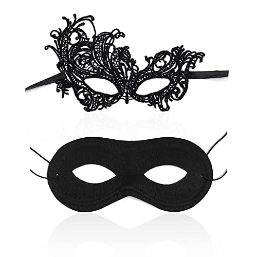 Confezione 2 maschere ballo coppie, 1 motivo fenice, 1 stile classico nero feste eleganti e sexy, carnevale Venezia, Halloween, mascherata, maschera misteriosa uomini e donne (combinazione B)