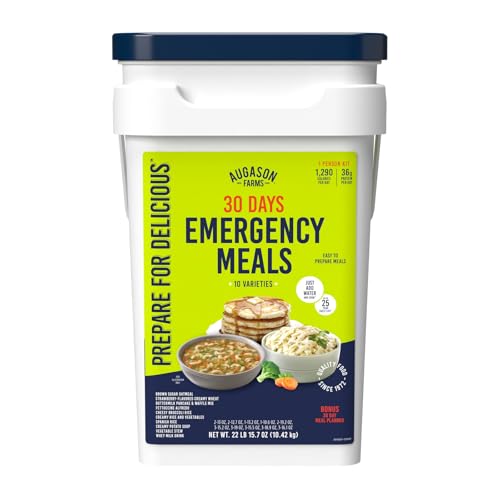 Augason Farms 30 Day Emergency Food Supply Kit, Dehydrated Meal Survival Food Bucket for 1 Person – 194 Servings