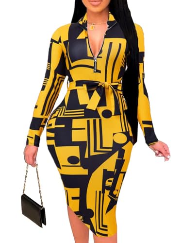 Image of ECHOINE Women's Vintage Print Bodycon Midi Dress Sleeveless Mock Neck Slim Fit Party Club Dress