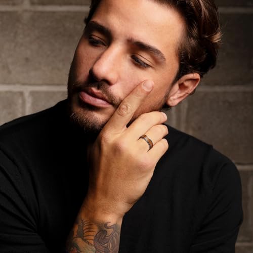 8mm Tungsten Rings for Men, Black Anxiety Fidget Spinner Ring, Mens Wedding Band, High Polished Koa Wood Rings for Men, Fidget Rings for Anxiety Released, Comfort Fit Size 94