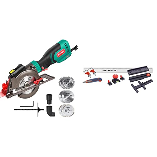 Produktfoto von Handkreissäge, HYCHIKA 750W Kreissäge 3500U mit 6 Sägeblättern (115 & 125mm), Laserführung & führungsschiene, Max&hellip;