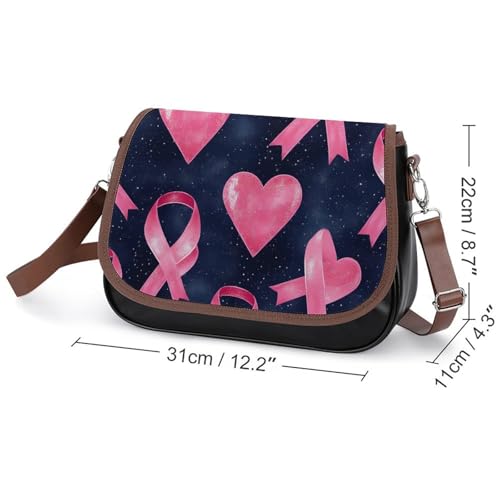 Breast Cancer Ribbons Hearts Women Crossbody Purse Leather Messenger Bag Handbags Shoulder Strap Bags2