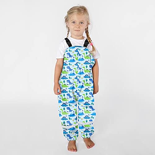 Toddler Boy Girl Rain Bib Dinosaur Print Pants Reflective Strips Adjustable Shoulder Strap Windproof3