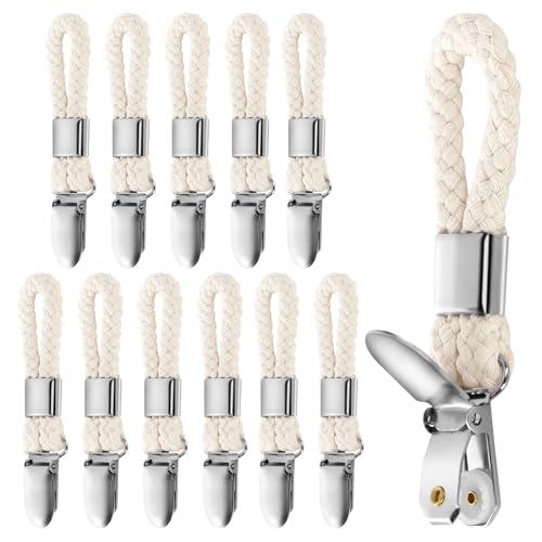 12 Stück Handtuchklammern, Handtuchclips mit Schlaufen, Handtuchaufhänger Ohne Nähen, Aufhänger für Handtücher, Geschirrtuch Handtuchhalter Clips für Kleiderschränke, Badezimmer und Küchen