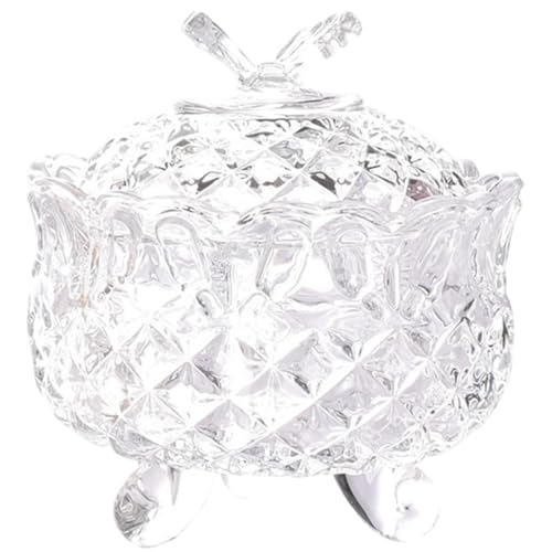Plat à bonbons avec couvercle Sucrier en verre cristal de 4 pouces avec décor de papillon Pot à biscuits couvert pour les célébrations vacances la maison...