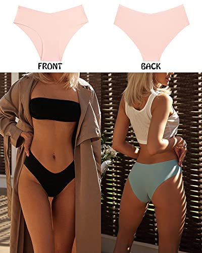 ROSYCORAL Women’s Seamless Underwear Soft Stretch Briefs Invisibles Hipster V Cut cheeky No Show Bikini Panties 5 pack XS-L2