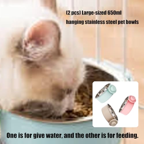 Zxfdsfdbnm 2 Edelstahl-Fressnäpfe zum Aufhängen, 650 ml, extra groß, rutschfeste Unterseite für Hundehütte, Doppelnapf, Futterstation, auslaufsicherer Hundenapf