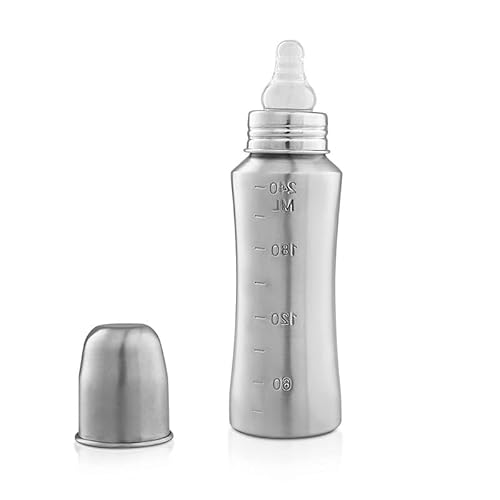 RB POINT Stainless Steel Baby Feeding Bottle For Kids Steel Feeding Bottle For Milk And Baby Drinks- Pack Of 1 (Silver Internal Marking), 240 Ml