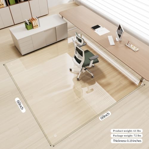 Image of [Tempered Glass] 60 inch x 60 inch Glass Office Chair Mat for Carpet