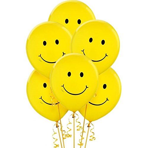 Image of HK Balloons Smiley Birthday Balloons for Decoration (Yellow) - Pack of 30
