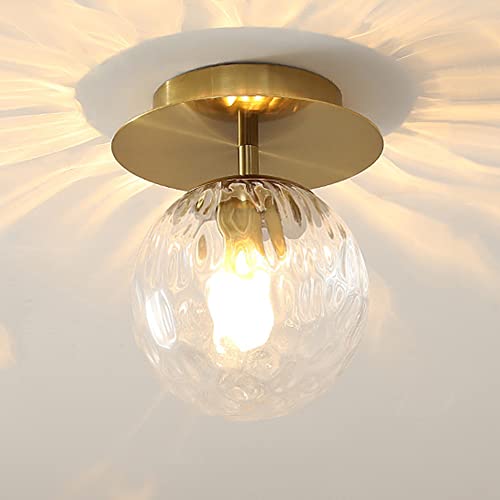 Plafonnier Semi-encastré à Boule de Verre Minimaliste Moderne Plafonnier Rond doré Appareil d'éclairage Lustre abat-jour lampe de Plafond pour couloirs balcons Foyer...