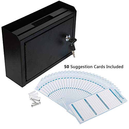 Kyodoled Suggestion Box With Lock,Locking Mailbox, Key Drop Box, Wall Mounted Mail Box,Safe Lock Box,Ballot Box,Donation Box 9.8" W X 3" D X 7" H,Black #TOP4