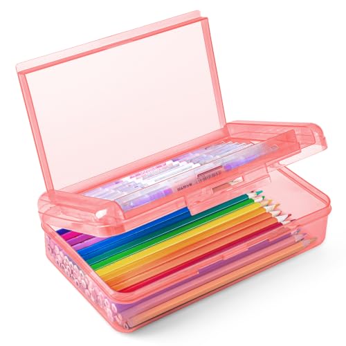 Double Layer Plastic Hard Clear Color Pencil box Case for Girl Boy kids