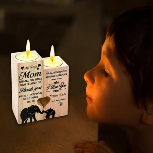 DSFSAEG Wooden Heart Shaped Candle Holders Gifts for Mum Daughter Personalized Candle Gifts, Warm Engraved Craft Candlestick - Image 3