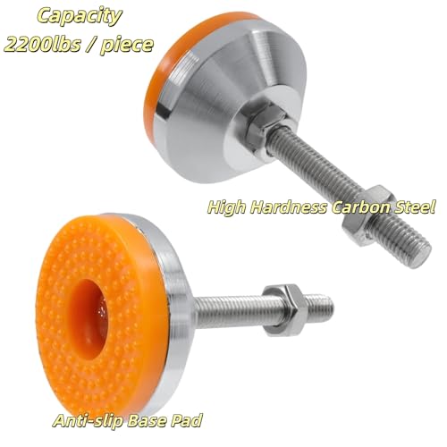 Image of M10x80mm Leveling Feet, 2200 lb Capacity Heavy Duty Adjustable Swivel Furniture Glides, 2.33 Inch Anti-Slip Base, Rubber Feet Levelers for Table, Shelves, Workbench, Cabinet, Machine, 4Pcs