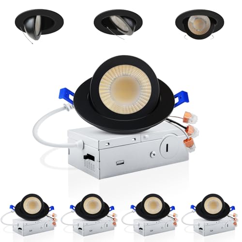 Adetu 3 Inch Black Gimbal LED Recessed Light, 5CCT, 7W=65W, 798LM, 4 Pack