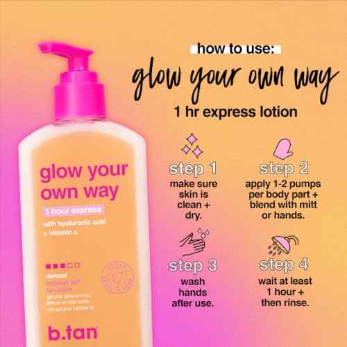 Image of b.tan Dark Self Tanning Lotion | Glow Your Own Way 1 Hr Express Sunless Tanner - Daily Quick Suntan Cream, Best Natural Bronze, Ultra Hydrating, Face & Body, No Fake Tan Smell, Summer & Pool Essential