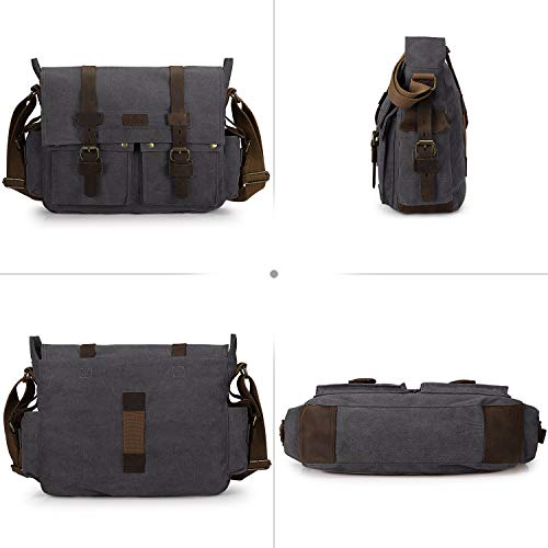 S-ZONE Bolsa de couro para câmera vintage bolsa carteiro bolsa de lona DSLR bolsa tiracolo, Cinza, m