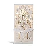 Hosmsua 50PCS Light Gold Blank Wedding Invitations Kit 4.1x8.5 inch 3D Laser Cut Castle Bride & Groom Pocket Wedding Invitation with Envelopes for Wedding Invite