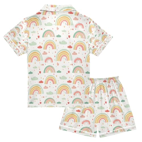 senya White Rainbow Cloud Satin Summer Pajama Sets Silk Short Sleeve Button Down Sleepwear2