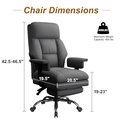 Image of Executive Office Chair with Wheels PU Leather Ergonomic Desk Chairs with Foot Rest High Back Computer Gaming Chairs for Home Office
