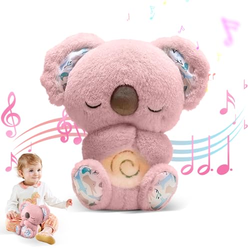 KUWUNG Nutria Bebe Dormir,Koala Antiestres Dormir,Koala Que Respira con Música, Luces y Movimiento Respiratorio,Koala para Aliviar La Ansiedad, Peluche Que Respira,Bebé Durmiendo Koala Peluche Juguete