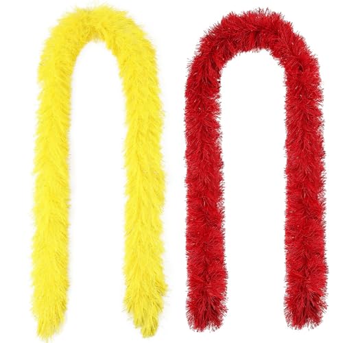 Feathers Boas Artificial Fluffy Boas 5 Ft Decoration for DIY Crafts Wedding Costume Christmas Party Supplies (yellow+red, 2PCS)