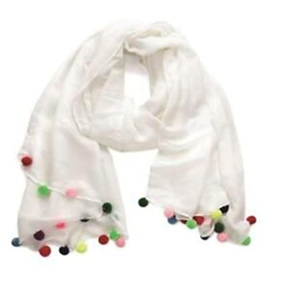 Georgette Dupatta/Scarf with Multi-Coloured Pompom for Girls, Women (WHITE-2 SIDE POMPOM)-image-28