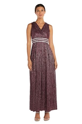 Image of R&M Richards Women's Sleeveless Maxi Dress - V-Neck Pleated Long Formal Gown W /Rhinestone Trim - Party & Cocktail Attire