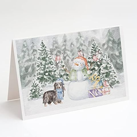 Caroline's Treasures CK8048GCA7P Dachshund Longhaired Snowman and Christmas Presents Greeting Cards and Envelopes Pack of 8 Blank Cards with Envelopes Whimsical A7 Size 5x7 Blank Note Cards Cover
