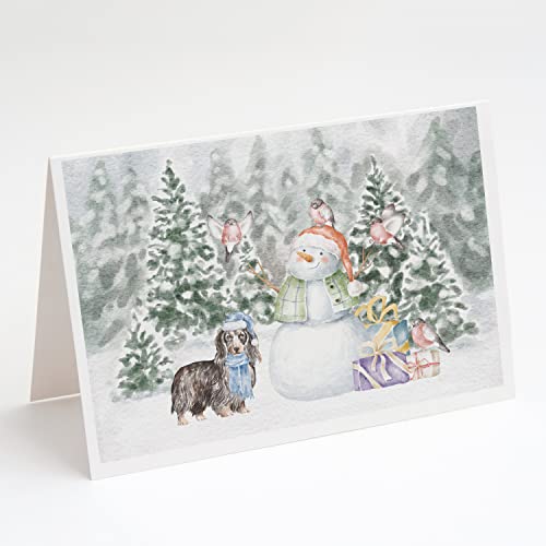 Caroline's Treasures CK8048GCA7P Dachshund Longhaired Snowman and Christmas Presents Greeting Cards and Envelopes Pack of 8 Blank Cards with Envelopes Whimsical A7 Size 5x7 Blank Note Cards