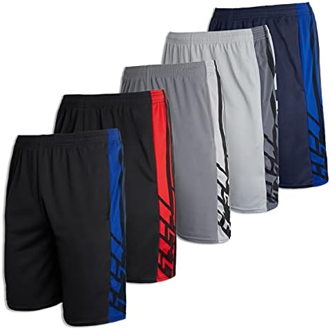 Men's Mesh Active Wear Athletic Basketball Essentials Performance Gym Soccer Running Summer Fitness Quick Dry Wicking Workout Clothes Sport Shorts - Set 2-5 Pack, L