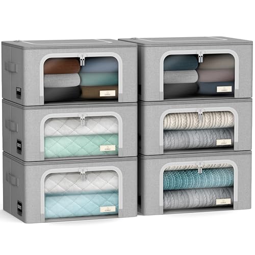 Sorbus Storage Bins with Metal Frame - Stackable & Foldable Clothes Organizer Bags - Oxford Fabric Storage Containers with Large Clear Window & Carry Handles, Bedroom Organization for Bedding & Linen by Sorbus - Used condition - US$44.99