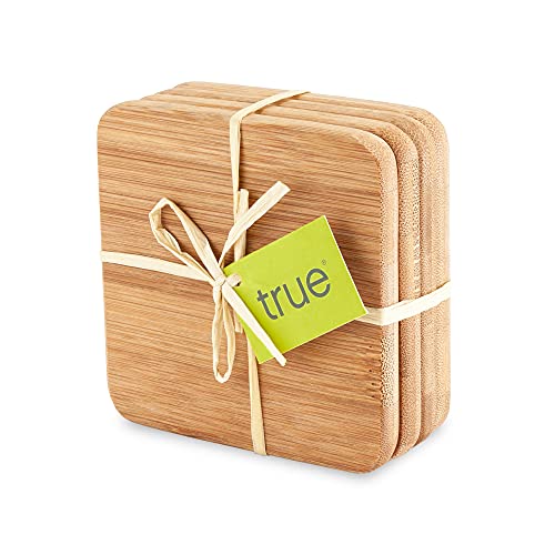 True Stack Bamboo Modern Square Coasters, Wood, Protect Tables And Surfaces, Set Of 4 #TOP4